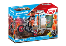Playmobil Stunt Show Starter Pack box with 29-piece toy motorcycle and action figure