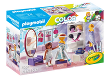 Playmobil Color dressing room playset box showing mirror, shelves, and doll accessories