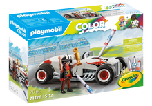 Playmobil Color hot rod 20-piece set box with car, figure, and Crayola markers