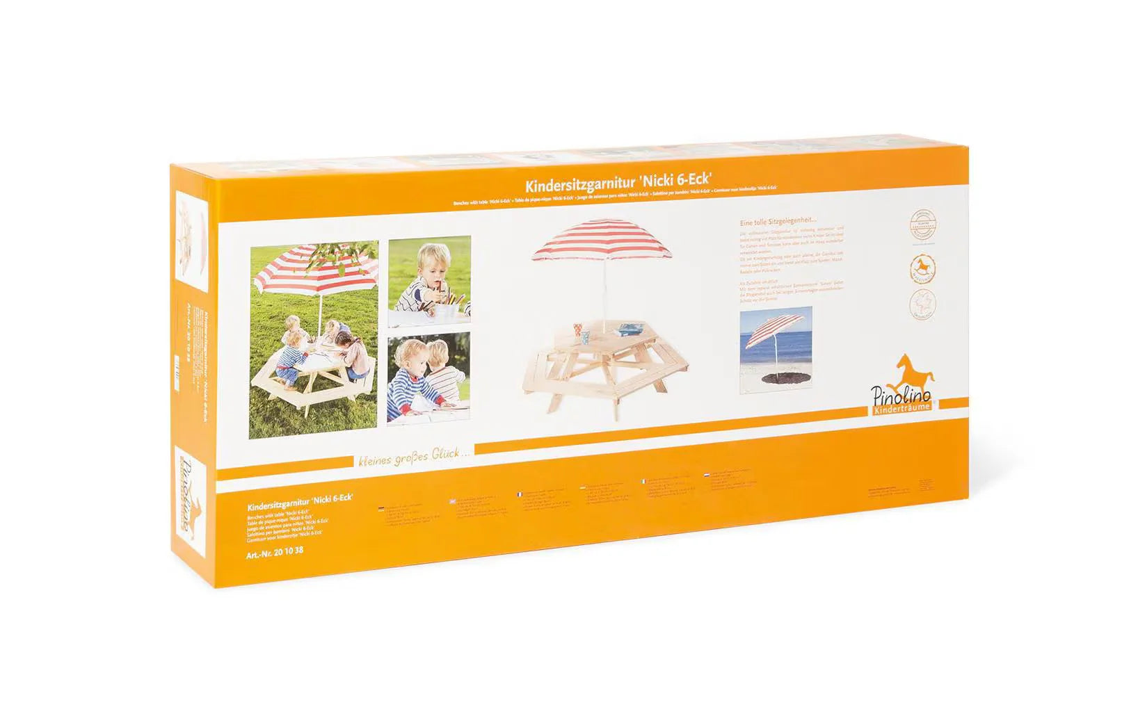 Children's hexagon table and bench set packaging box with product photos