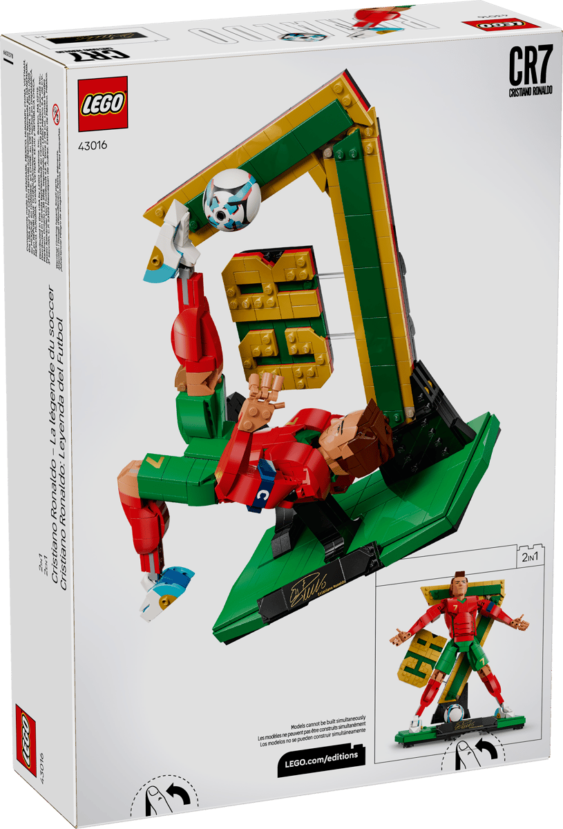 LEGO soccer legend set box featuring a soccer player build and green base