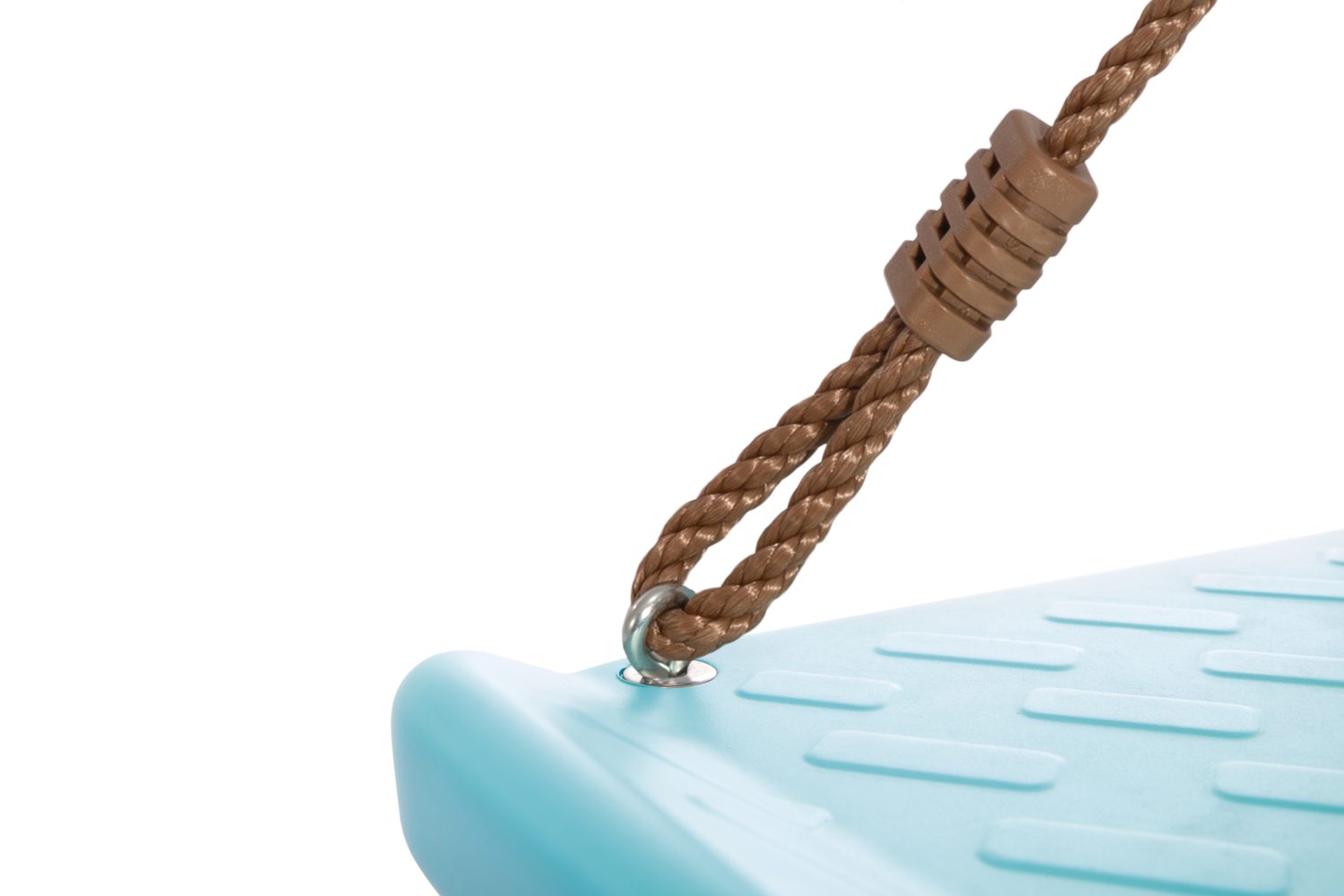 Surf swing rope and metal ring attachment on blue plastic platform