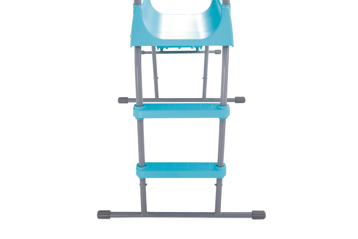 Freestanding slide frame with two-step ladder and wide blue slide base