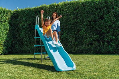 Light blue outdoor freestanding slide with ladder frame