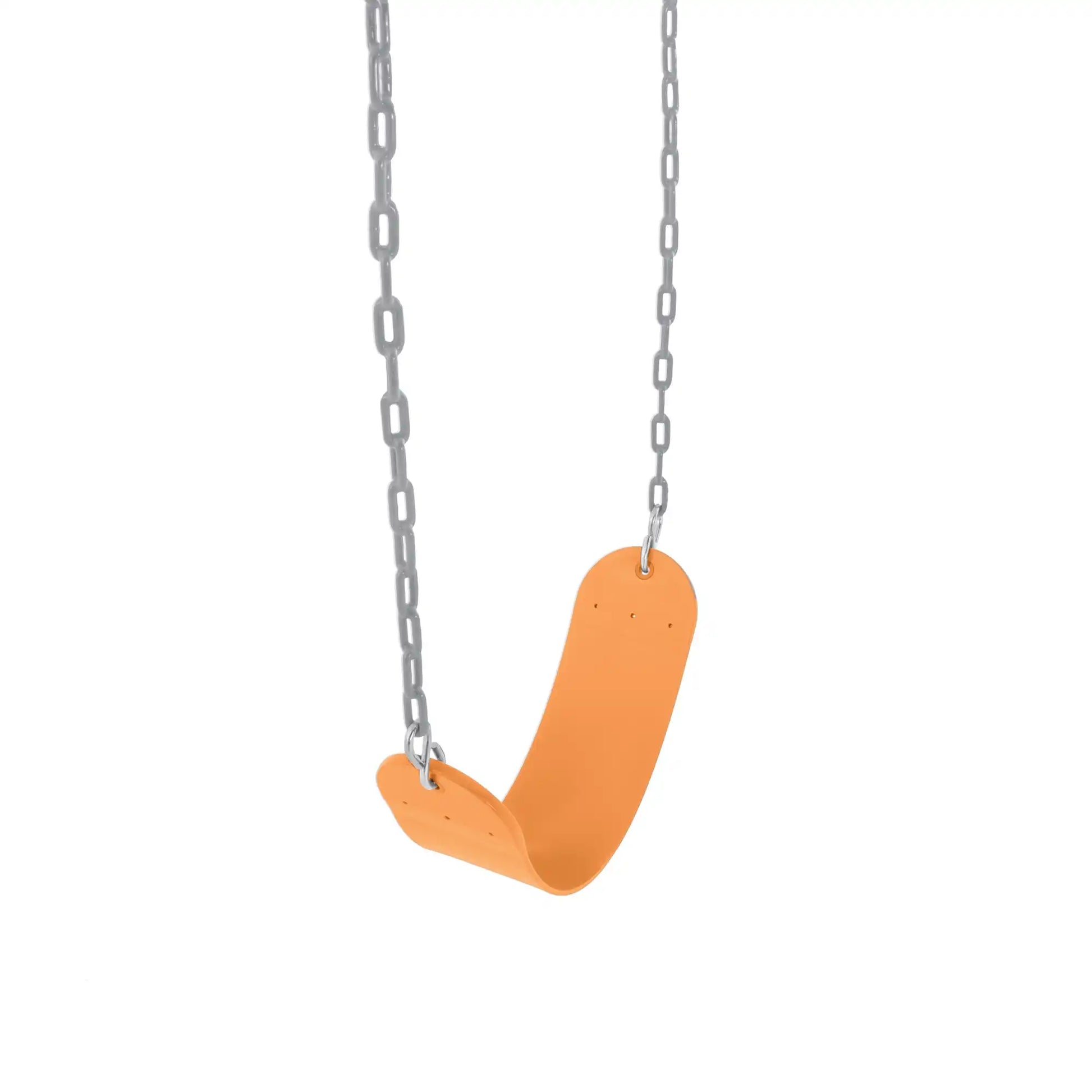Orange bucket swing seat with two silver chains