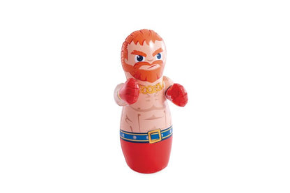 Inflatable boxing bop bag with red-haired fighter, red body, red boxing gloves