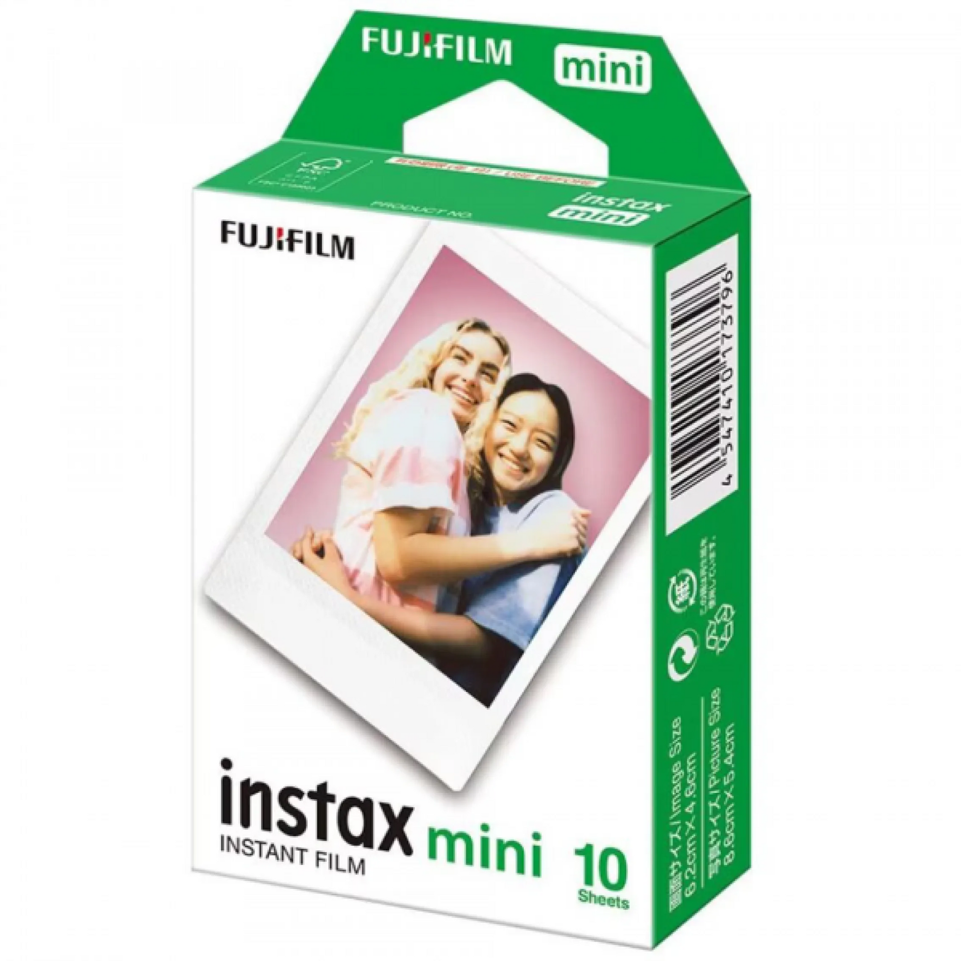 Fujifilm instax mini instant film pack, white frame, 10 sheets in green box