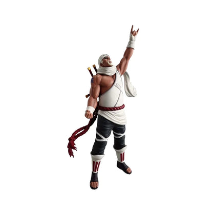Collectible ninja figure in white hood, dark pants, raised hand, red rope accessory
