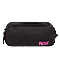 Barrel Pencil Case Must Team Monochrome Black with Pink 2 Compartments