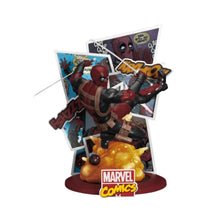 Deadpool diorama stage with Marvel Comics logo, seated hero on round base