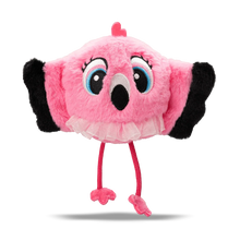 Flamingo Pink plush flamingo with pink body, black wings, ruffled skirt and dangling legs