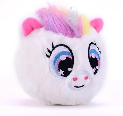 Luma Unicorn plush toy with rainbow mane, horn, pink ears, and cute embroidered face