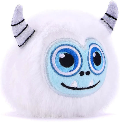 White Yeti plush hood, embroidered face and gray ear tips with black bands