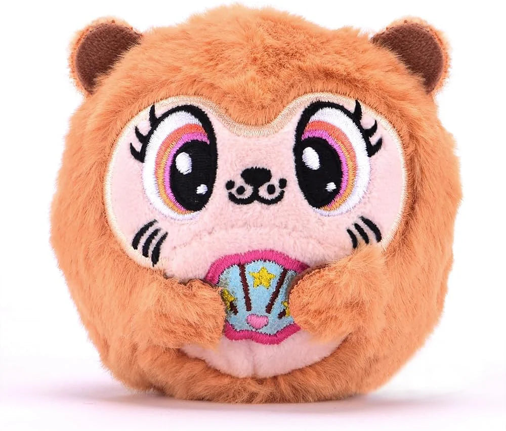 Brown plush otter character with rainbow-striped mouth and cute paws
