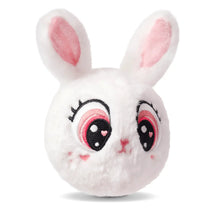 White plush bunny with pink inner ears, embroidered eyes and nose