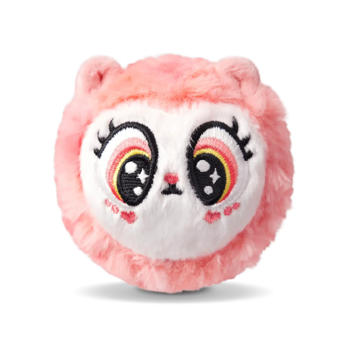 Hazel pink hedgehog plush with big rainbow eyes and pink fuzzy face