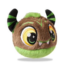 Green Monster plush toy with striped ears and embroidered face
