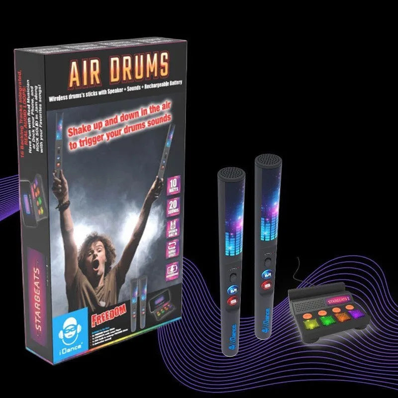 Air drums toy set with box, two glowing cylinders, and drum controller