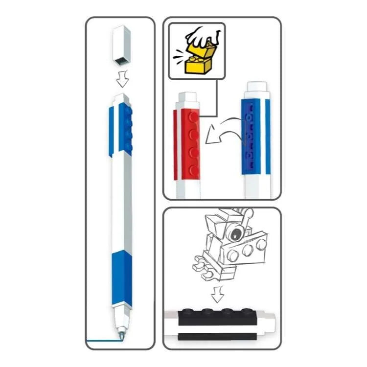 Gel pen set of three in blister packaging with blue and red pens