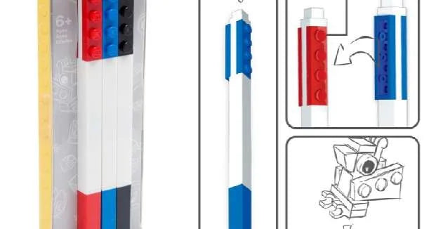 Three gel pens in blister pack with blue and red pen bodies