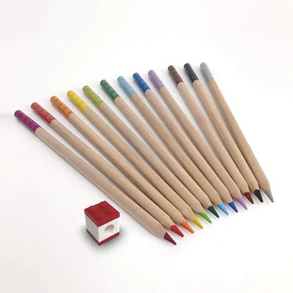 Set of 12 colored pencils with building-brick topper, assorted tip colors