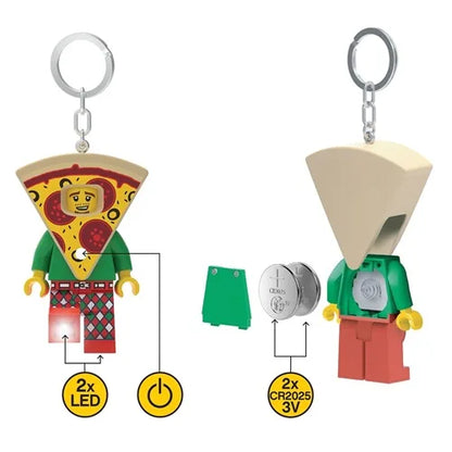Pizza guy light keychain with metal ring and character figure, includes 2x LED