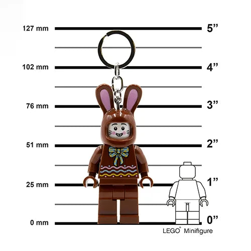 Chocolate bunny keychain light size chart, hanging rabbit minifigure with ears