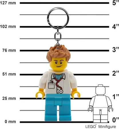 Doctor minifigure keychain with keyring, white coat, blue legs
