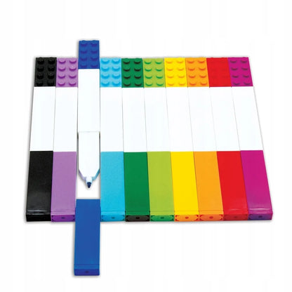 LEGO marker set with colorful block-style caps and visible tips on white bodies