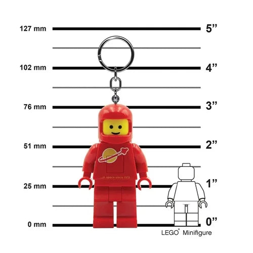 Front red spaceman keychain light minifigure with yellow visor and metal key ring