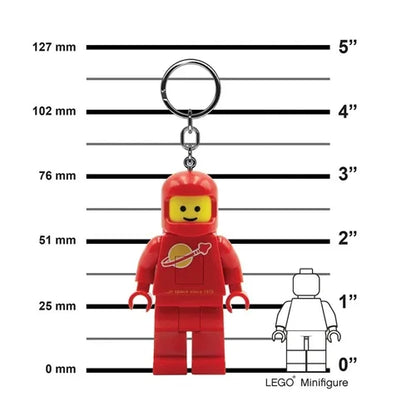 Front red spaceman keychain light minifigure with yellow visor and metal key ring