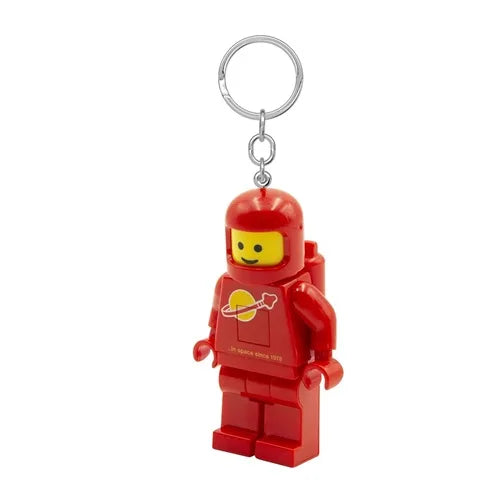 Red spaceman keychain light minifigure with yellow visor and metal key ring