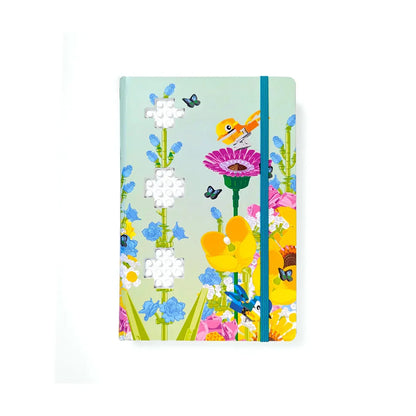 Botanicals notebook with gel pen, closed cover with flowers and butterflies, teal spine