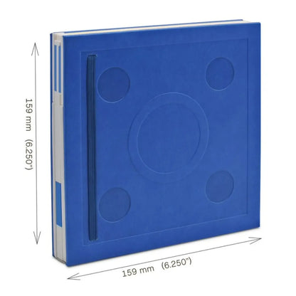 Blue locking notebook with pen in side slot and circular embossed panels