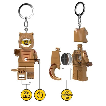 Tan T-Rex costume LED key chain with key ring, dinosaur figure, 2x LED, CR2025