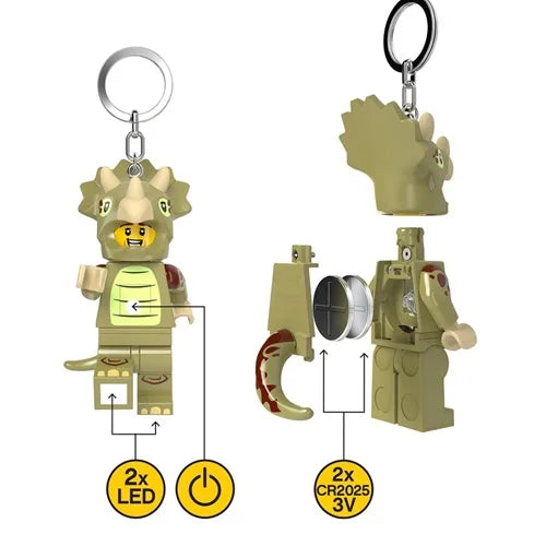 LED triceratops key chain costume fan with keyring and fan details