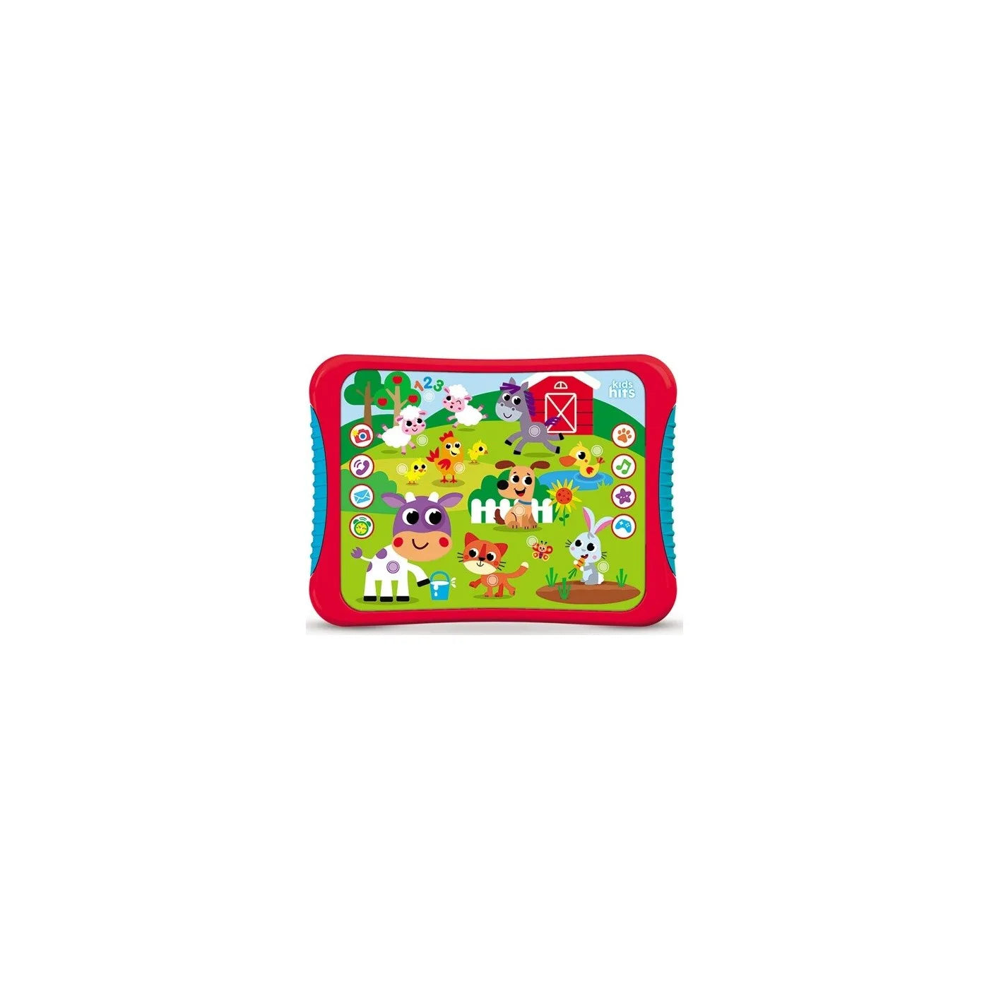 Red dino friends hit pad toy with colorful cartoon playfield and animals