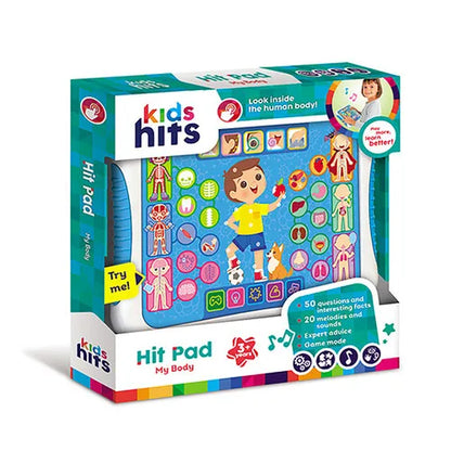 Kids Hits hit pad toy box with humanoid body icons and instruction callouts