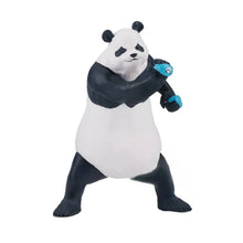 Panda character battle pose figure with black-and-white outfit and teal head accessory