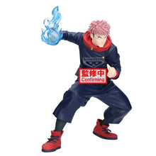 Banpresto Yuji Itadori action figure, raised arm with blue flame effect, red scarf