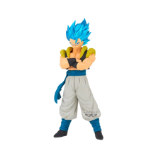 Gogeta action figure by Banpresto, blue spiky hair, arms crossed, yellow top