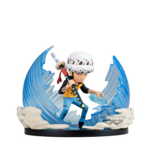 Trafalgar Law WCF figure with blue wing effects, white hat, BANPRESTO logo on base