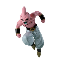 Kid Buu action figure in pink head, teal pants, black wristbands, bent-kick pose