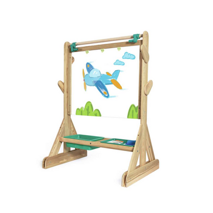 OUTDOOR ART EASEL Holzstaffelei mit Zeichenfläche und grünem Maltablett