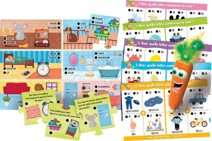 Carotina learning alphabet and words set with letter charts and illustrated activity pages