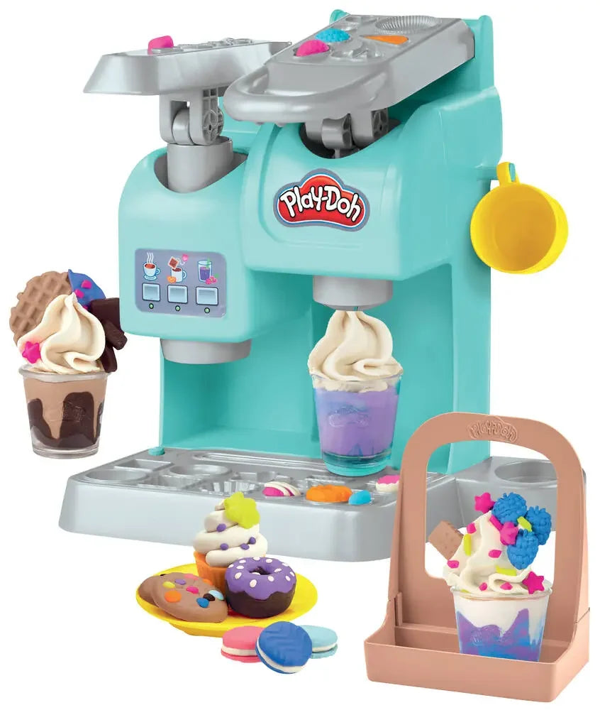 Play-Doh cafe playset with teal machine, dough ice-cream, tray, and accessories