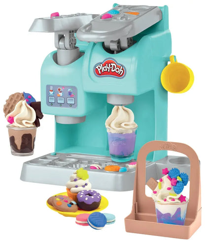 Play-Doh cafe playset with teal machine, dough ice-cream, tray, and accessories