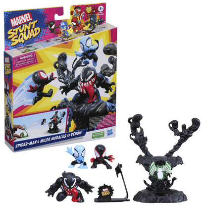 Marvel Stunt Squad Villain Knockdown Playset with Spider-Man, Miles Morales, and Venom