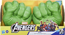 Pair of green Hulk-style foam fists in retail packaging