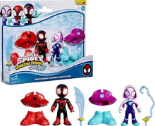 Boxed Hasbro Marvel action figure set with red and purple pirate Spidey figures and webs